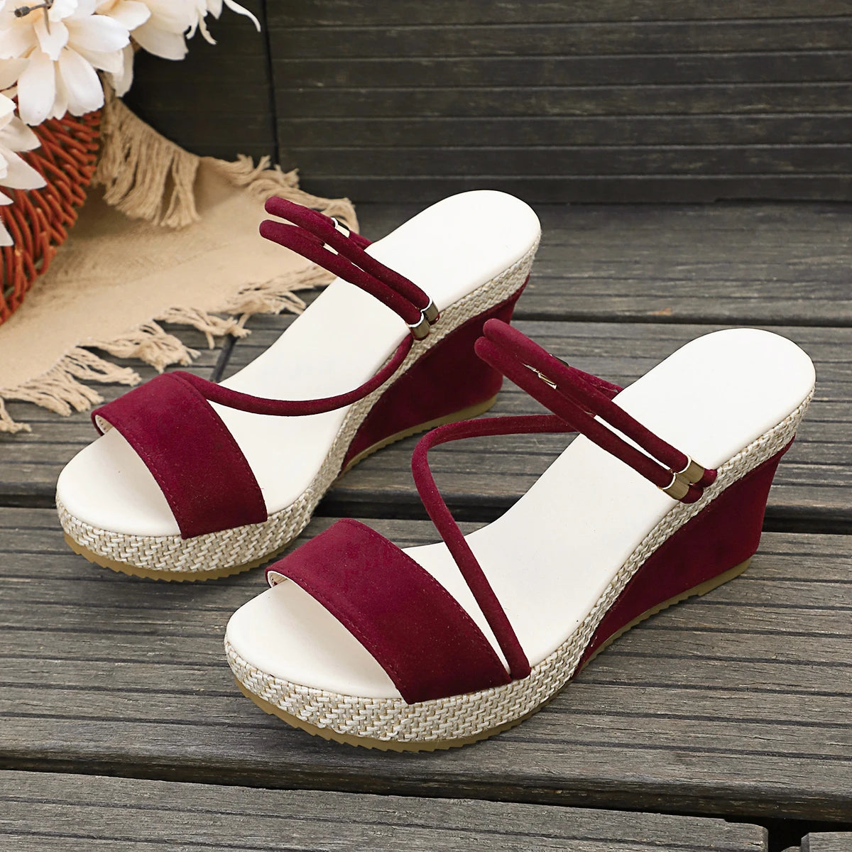 Leather Summer Wedge Female Large Size Mid-heeled Platform Black Comfortable Retro Sandals