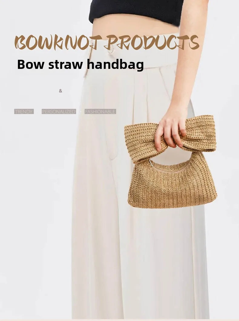 Bowknot Straw Woven Handbag