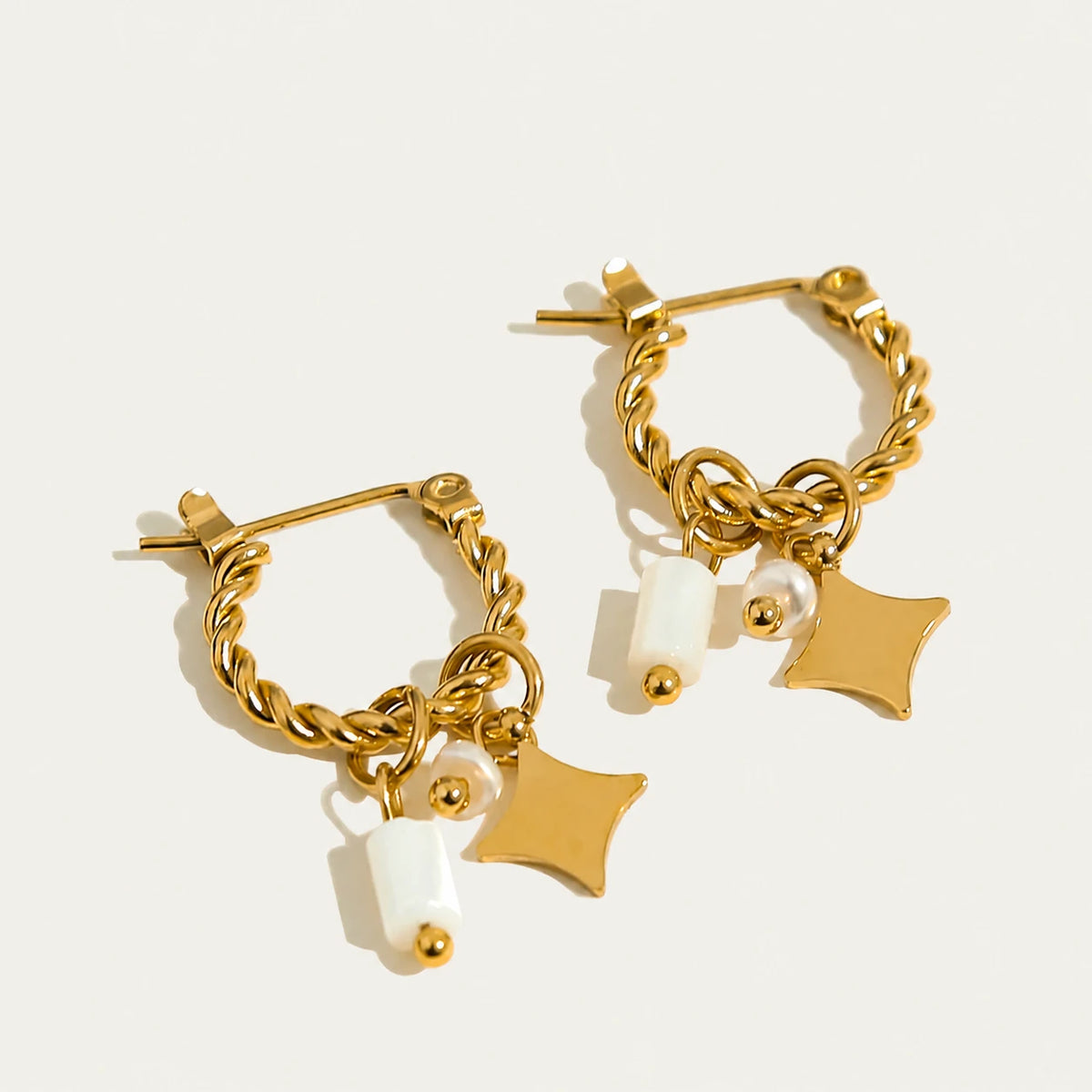 Pearl & Shell Charm Hoop Earrings