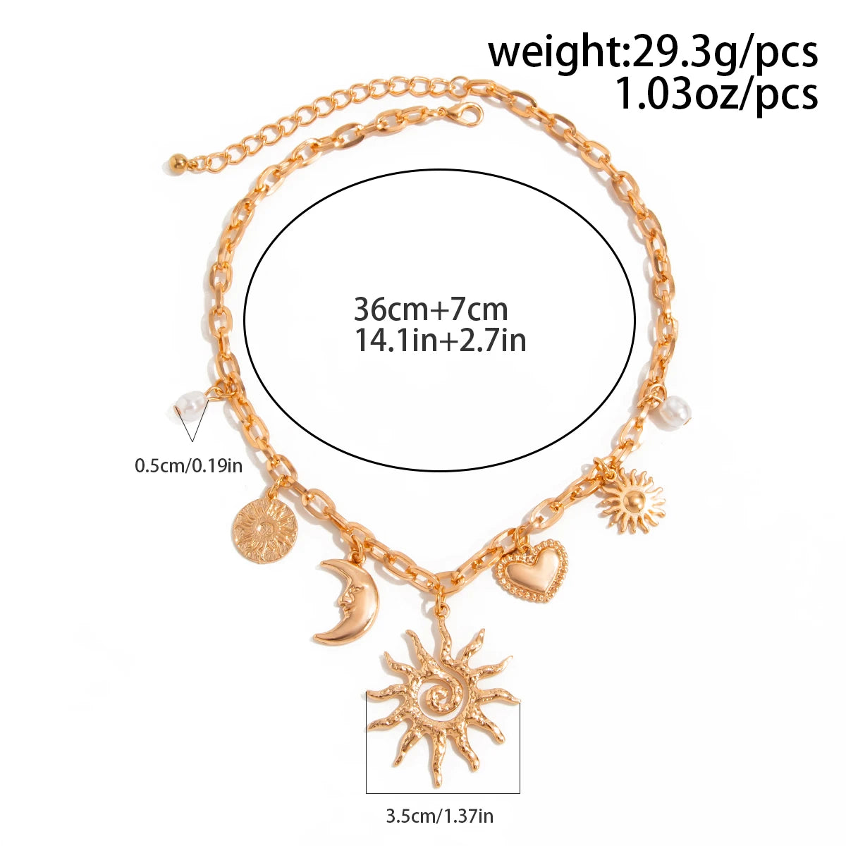 Heart Sun Moon Pendant Necklace