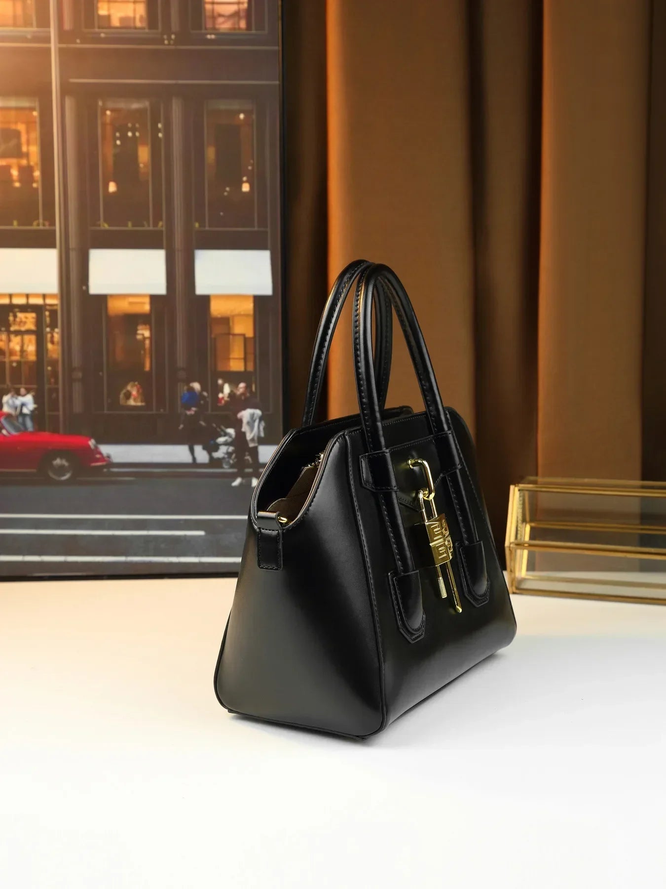 Classic Leather Crossbody Tote Bag