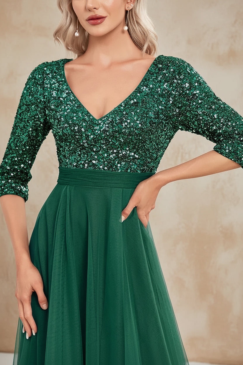 Luxury V-Neck Floor Length Evening Dress
