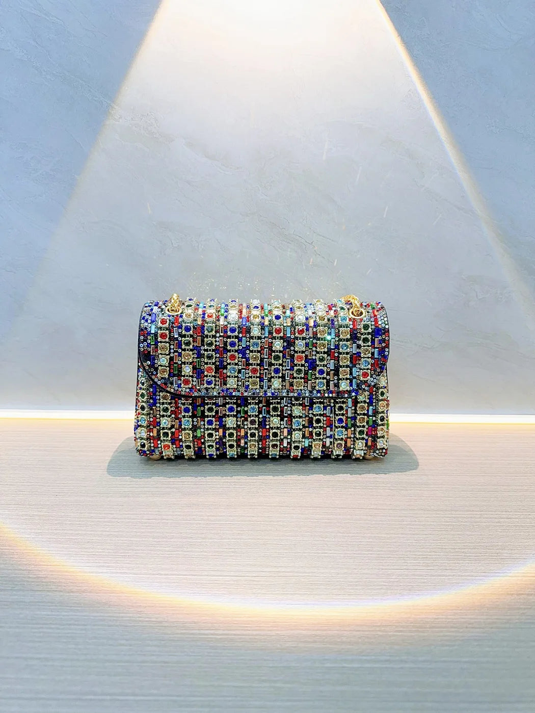 Full Rhinestone Evening Clutch Bag Luxury Leather Chain Handbag