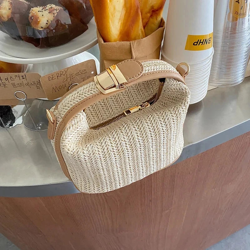 Summer Small Straw Handbag Shoulder Bag Woven Bucket Crossbody