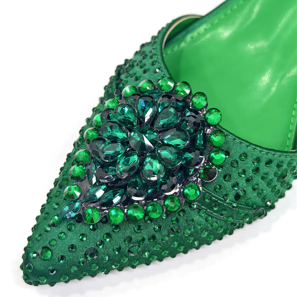 Venus Chan Blue Color Rhinestone Comfortable high heel shoe And Bag Fashion Style Pointed-Toe Shoes For Women Or Commuting Shoes