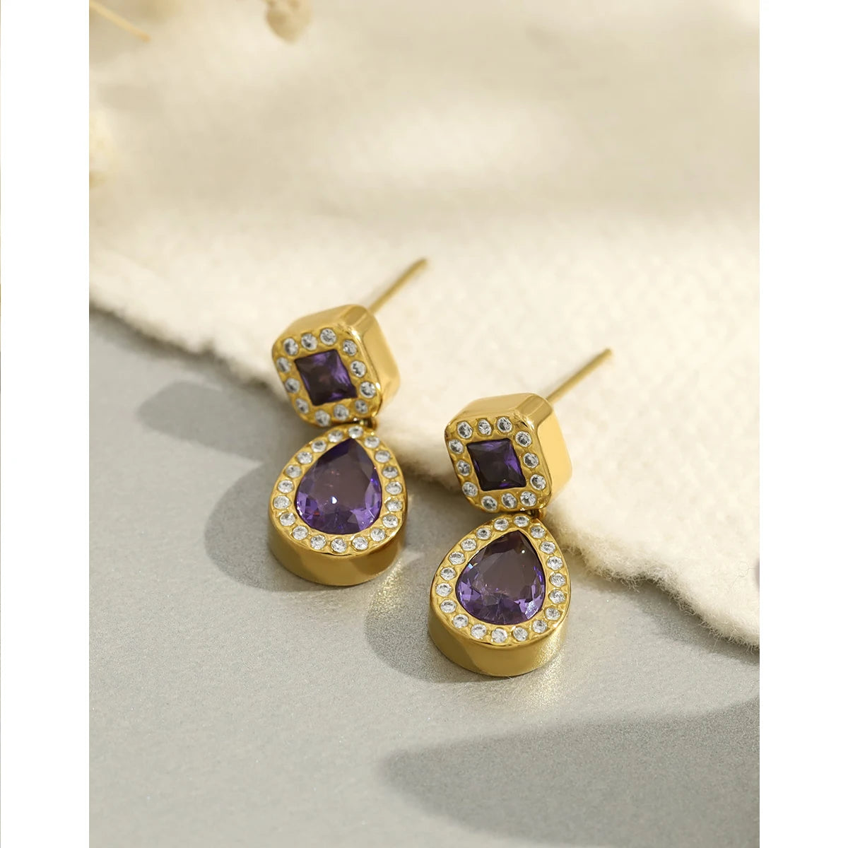 Purple Crystal Drop Earrings