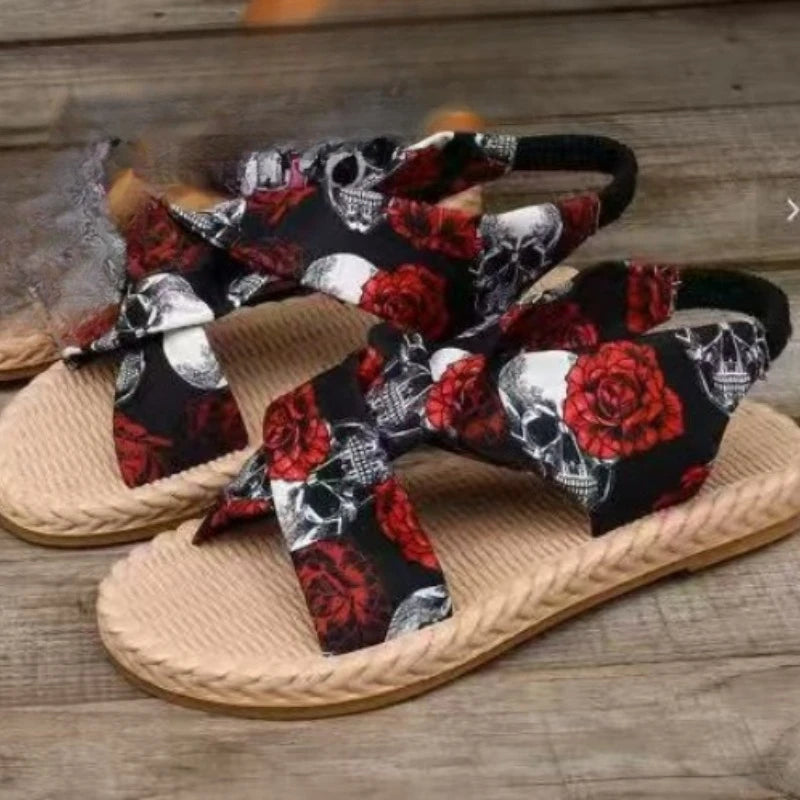 Summer Bohemian Style Sandals Comfortable Linen Cross-Tie Beach Lightweight