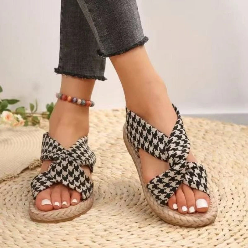 Summer Bohemian Style Sandals Comfortable Linen Cross-Tie Beach Lightweight