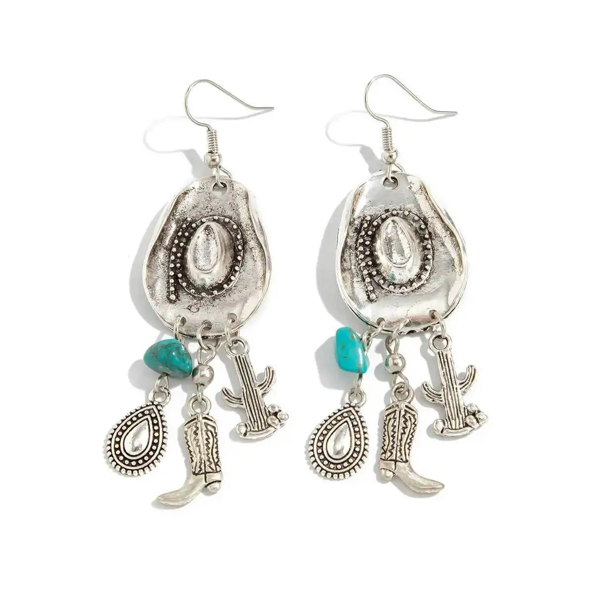 Vintage Cowboy Hat Boots Cactus Pendant Earrings Ethnic Waterdrop