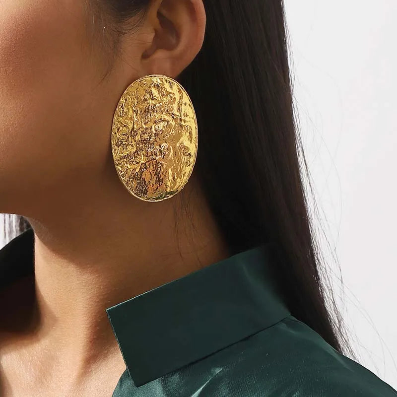 Exaggerated Gold Color Big Oval Stud Earrings