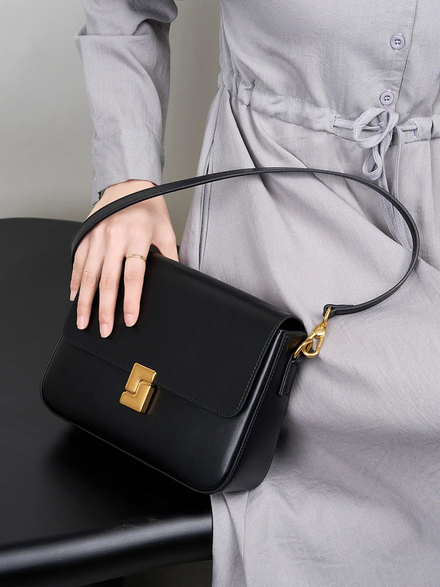 Genuine Cowhide Leather Small Square Crossbody Bag 2026