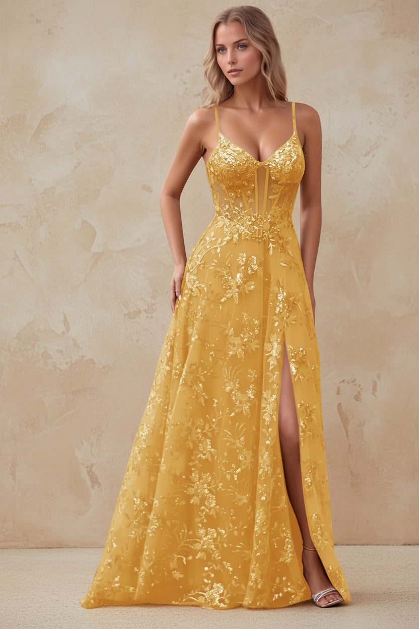 Spaghetti Strap Sequin Prom Dress
