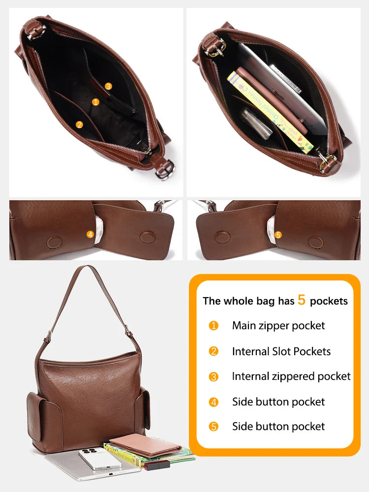 Zency Coffee Cow Leather Handbag