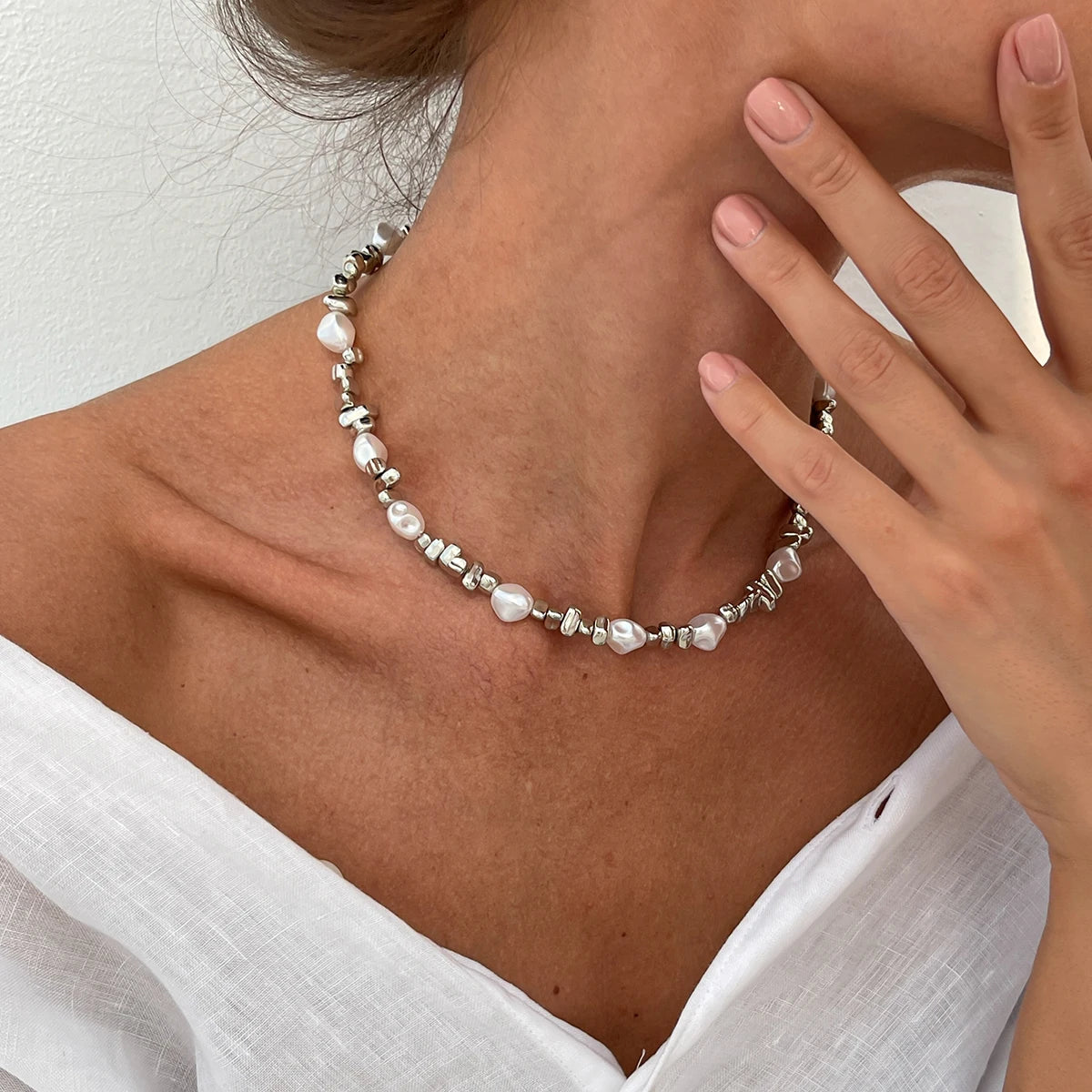 Pearl Beaded Gold Choker Necklace