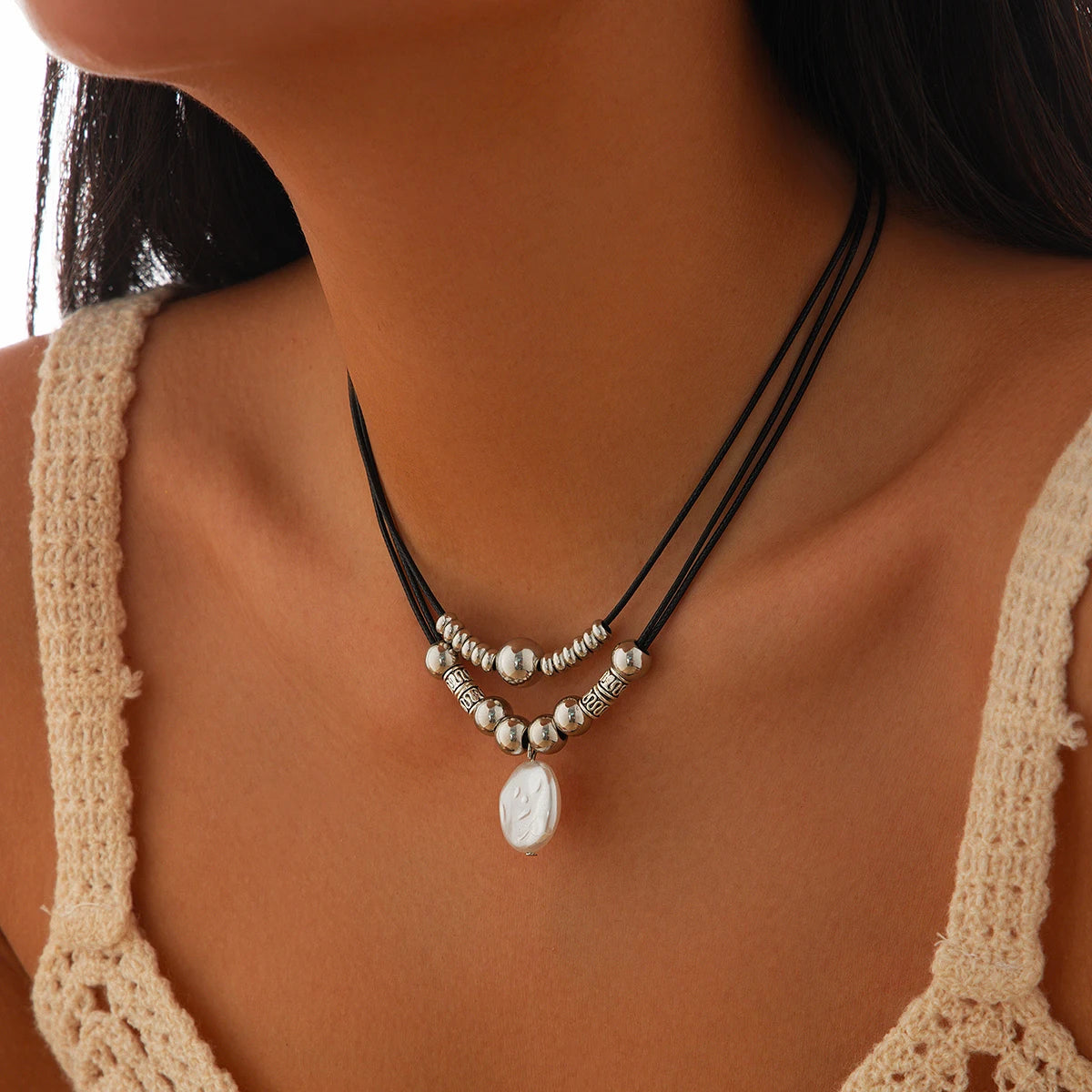 Vintage Leather Rope Pendant Necklace