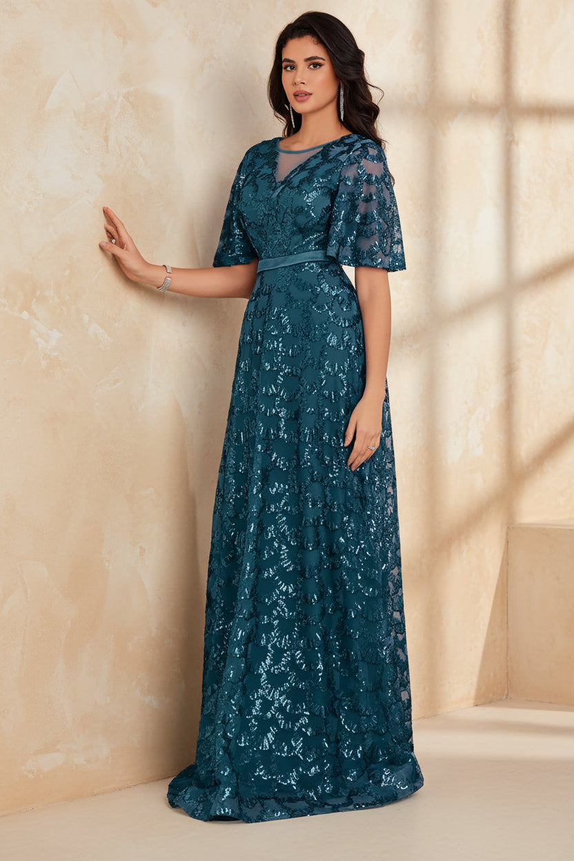 V-Neck Sequin Mermaid Evening Dress