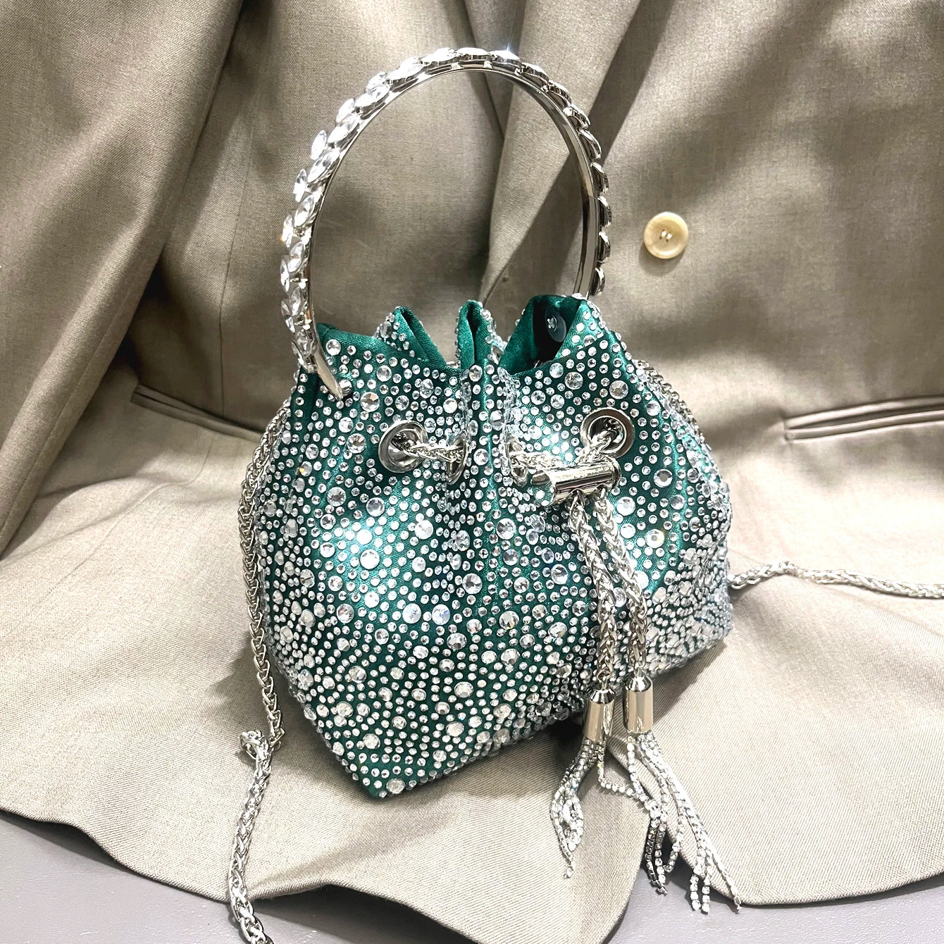 Crystal Handle Evening Clutch Bag