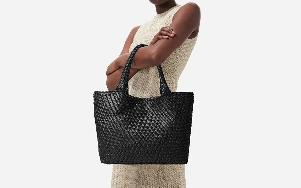 Vegan Leather Woven Tote Bag
