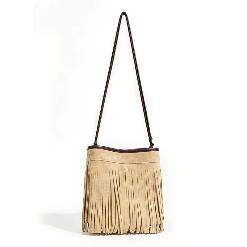 Suede Fringe Bucket Bag