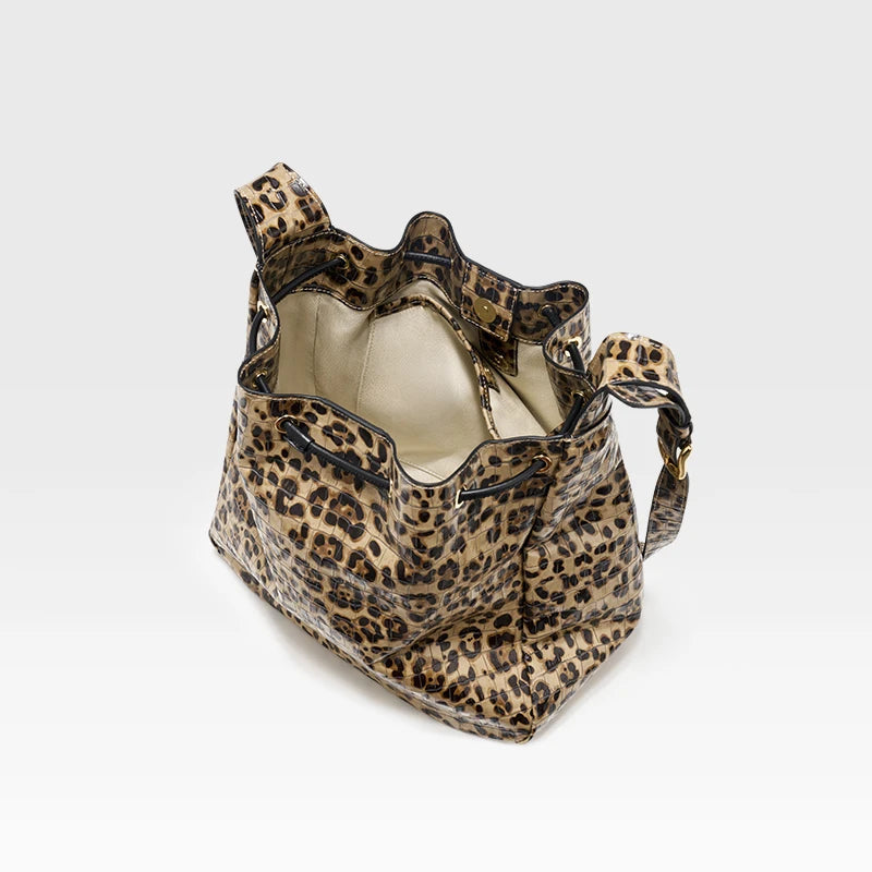 BAFELLI Leopard Print Leather Shoulder Bag