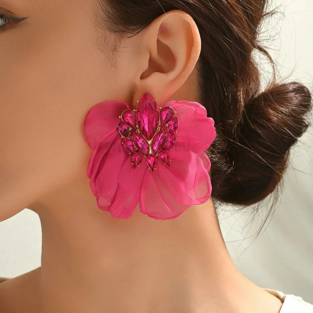 Exaggerated Bohemian Big Earrings Charming Elegant Ethnic Handmade Fabric