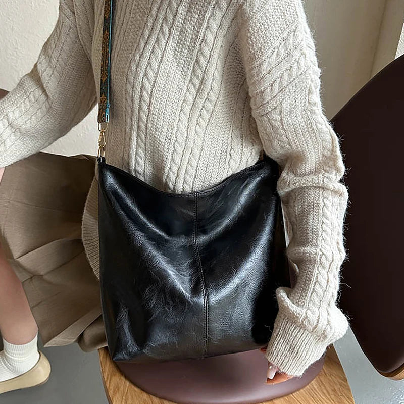 Wide Geometric Strap Shoulder Bag Large Capacity Crossbody Bags,Retro