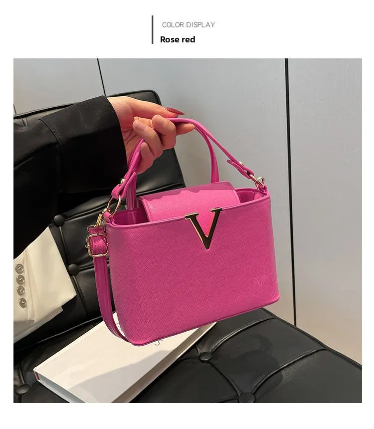 V-Shaped PU Leather Bucket Bag