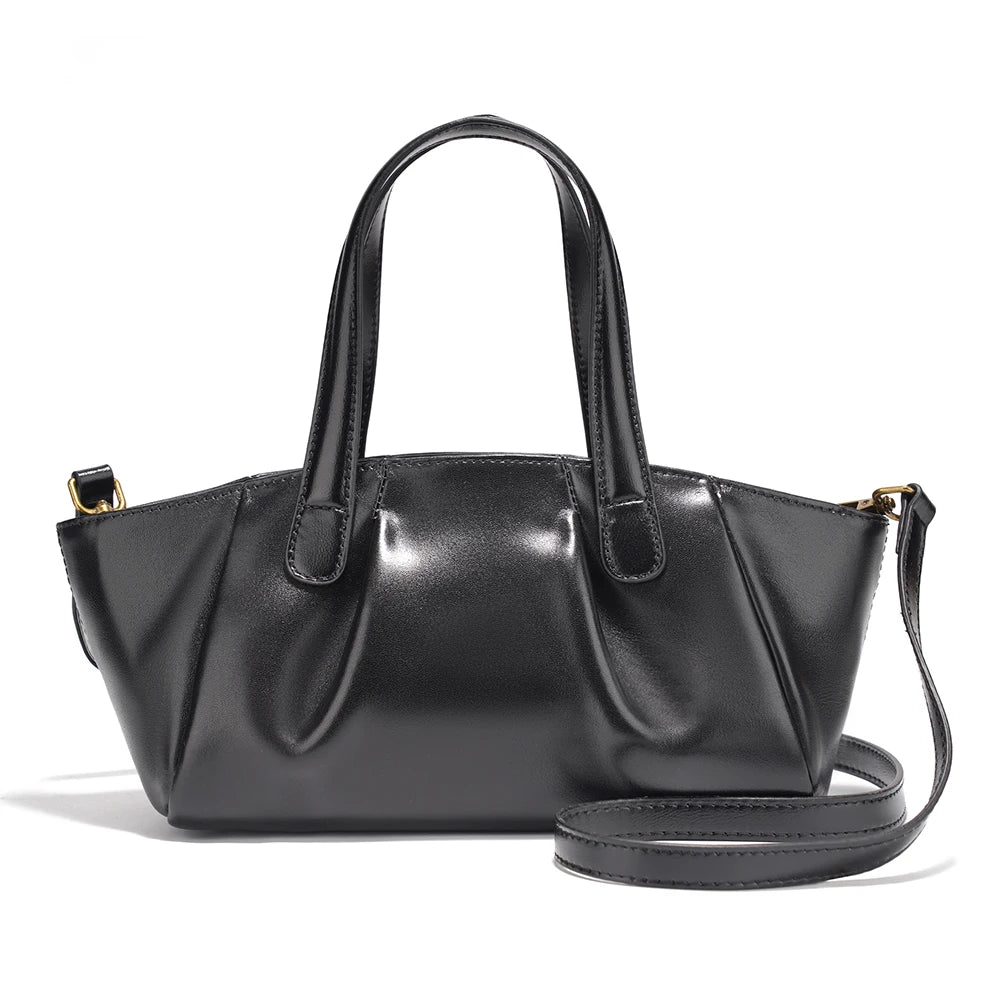 Zency Genuine Leather Ruched Crossbody Bag