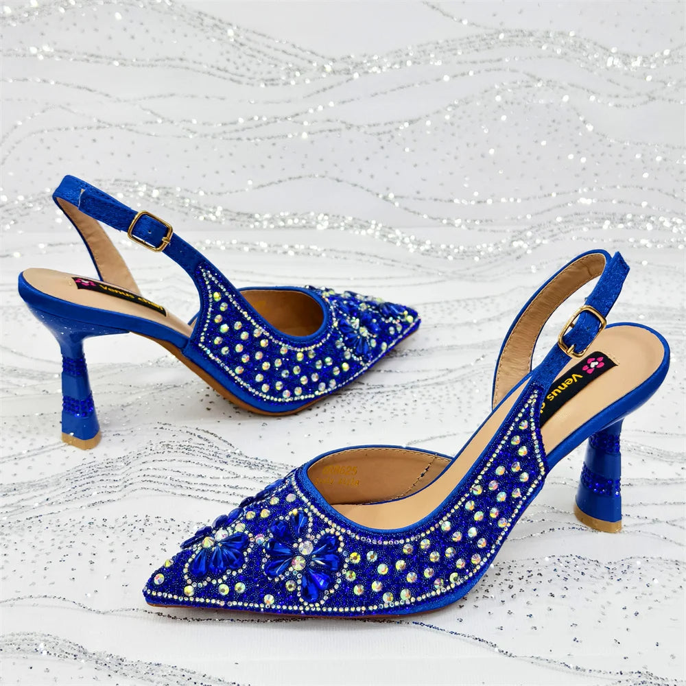 Gold Pointed Toe Rhinestone Heels & Bag Set, Sparkly