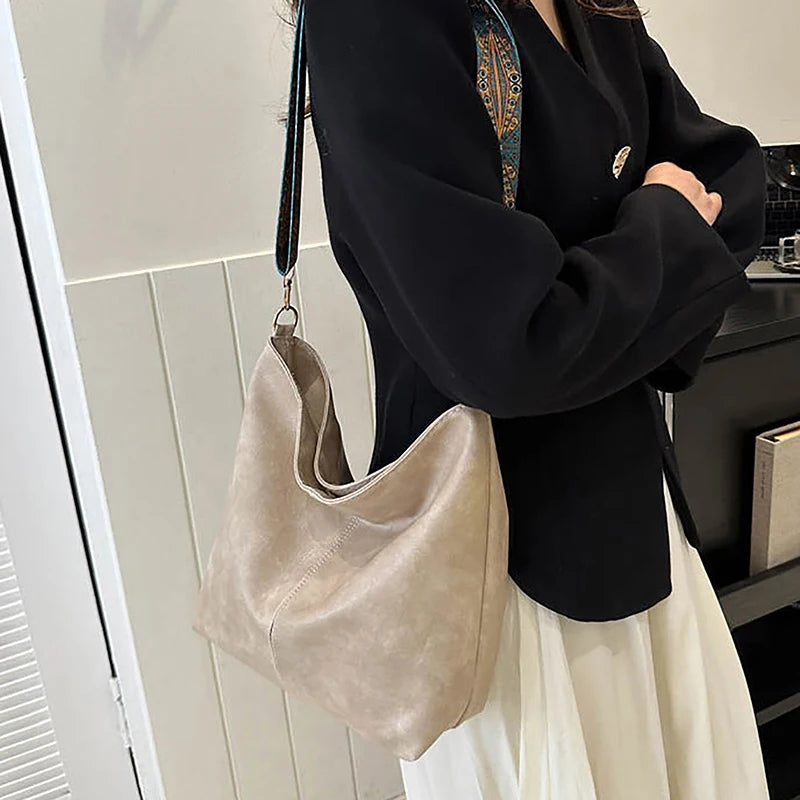 Wide Geometric Strap Shoulder Bag Large Capacity Crossbody Bags,Retro