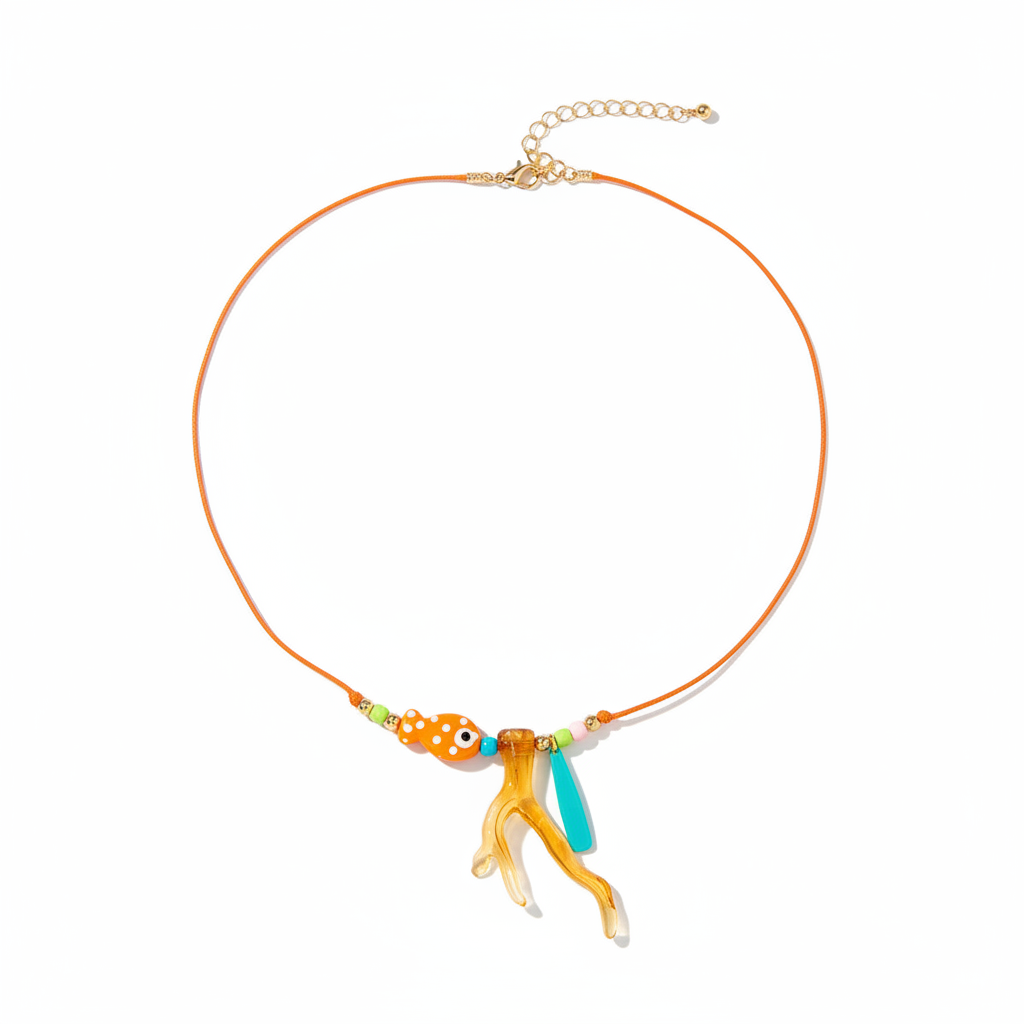 New Ocean Fish Coral Pendant Necklace Boho Colorful Handmade Braided Rope Adjustable Women Vacation Party Jewelry