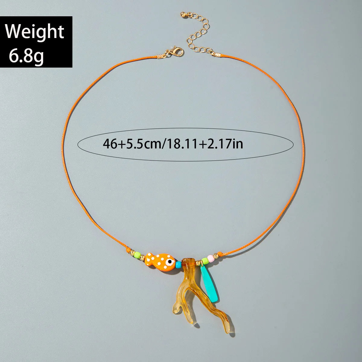 New Ocean Fish Coral Pendant Necklace Boho Colorful Handmade Braided Rope Adjustable Women Vacation Party Jewelry