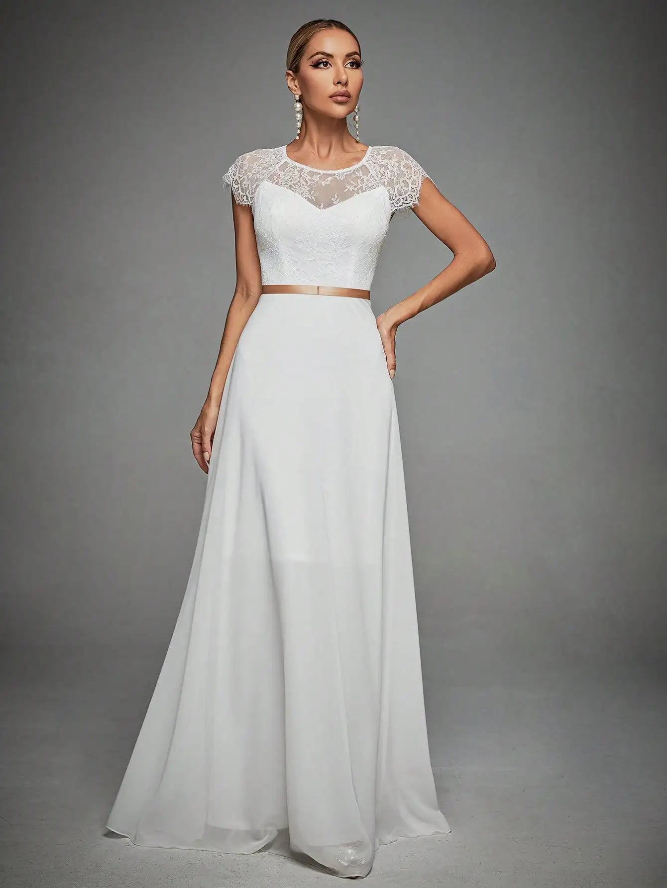 Lace Sleeve Chiffon Wedding Dress