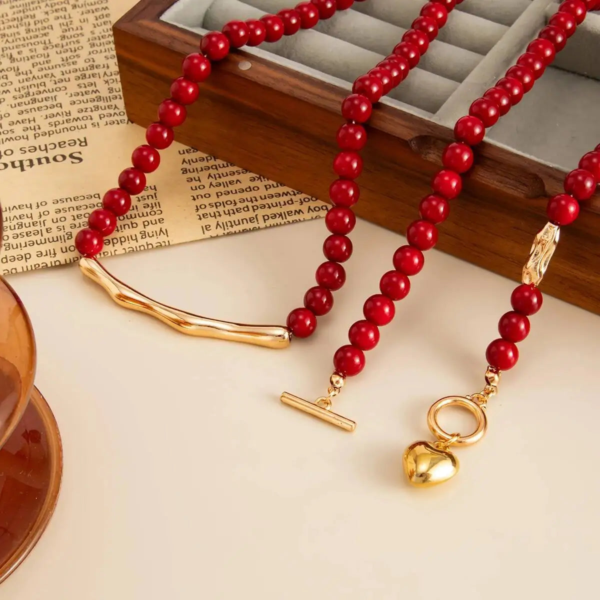 Red Heart Beaded Choker Necklace