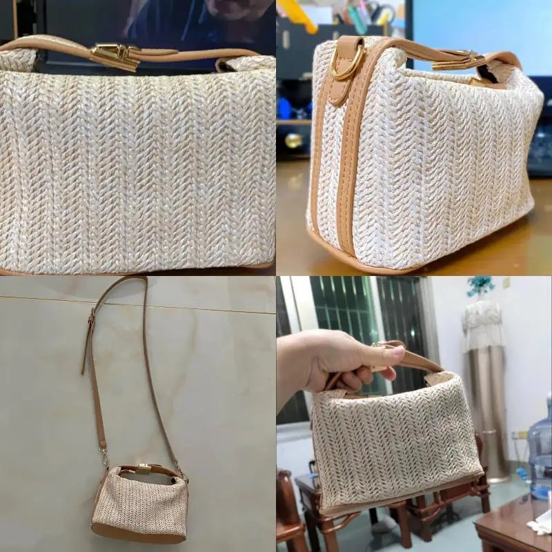 Summer Small Straw Handbag Shoulder Bag Woven Bucket Crossbody