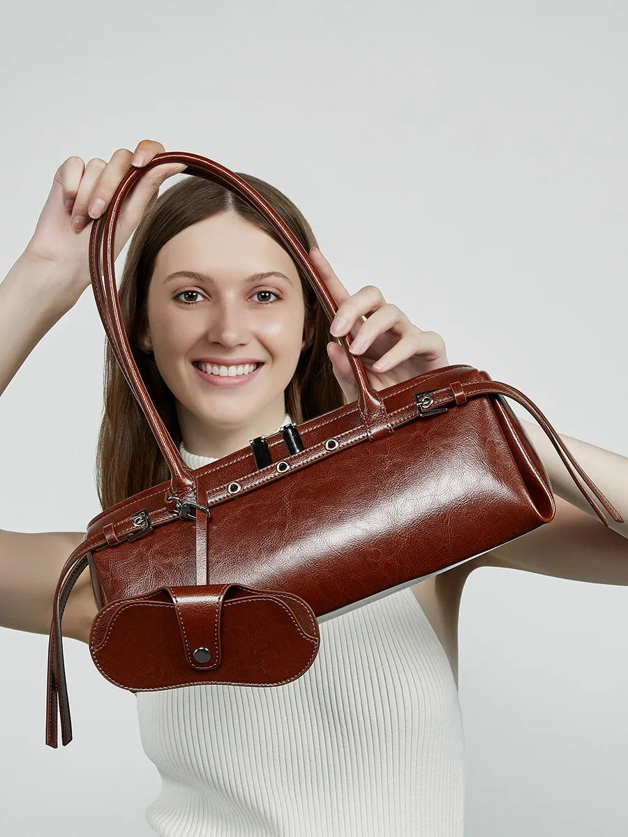 Vintage Cowhide Leather Long Shoulder Bag