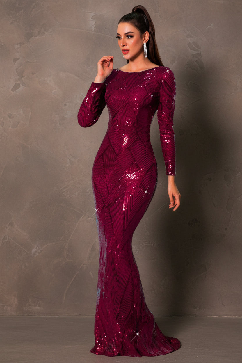 Romagic O Neck Sequin Formal Evening Party Dress