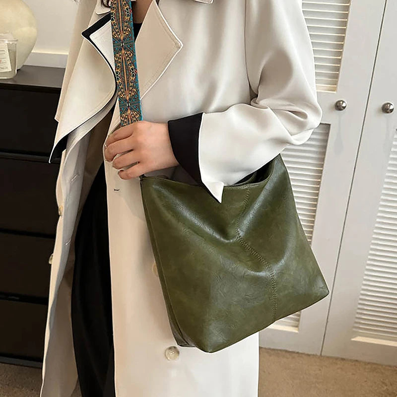 Wide Geometric Strap Shoulder Bag Large Capacity Crossbody Bags,Retro