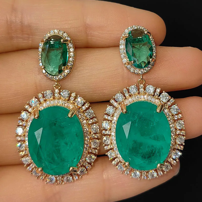 Colorful Purple Green Dangle Earrings for Women Luxury Jewelry Wedding Evening Party Big Drop Earrings Elegant Female Gift