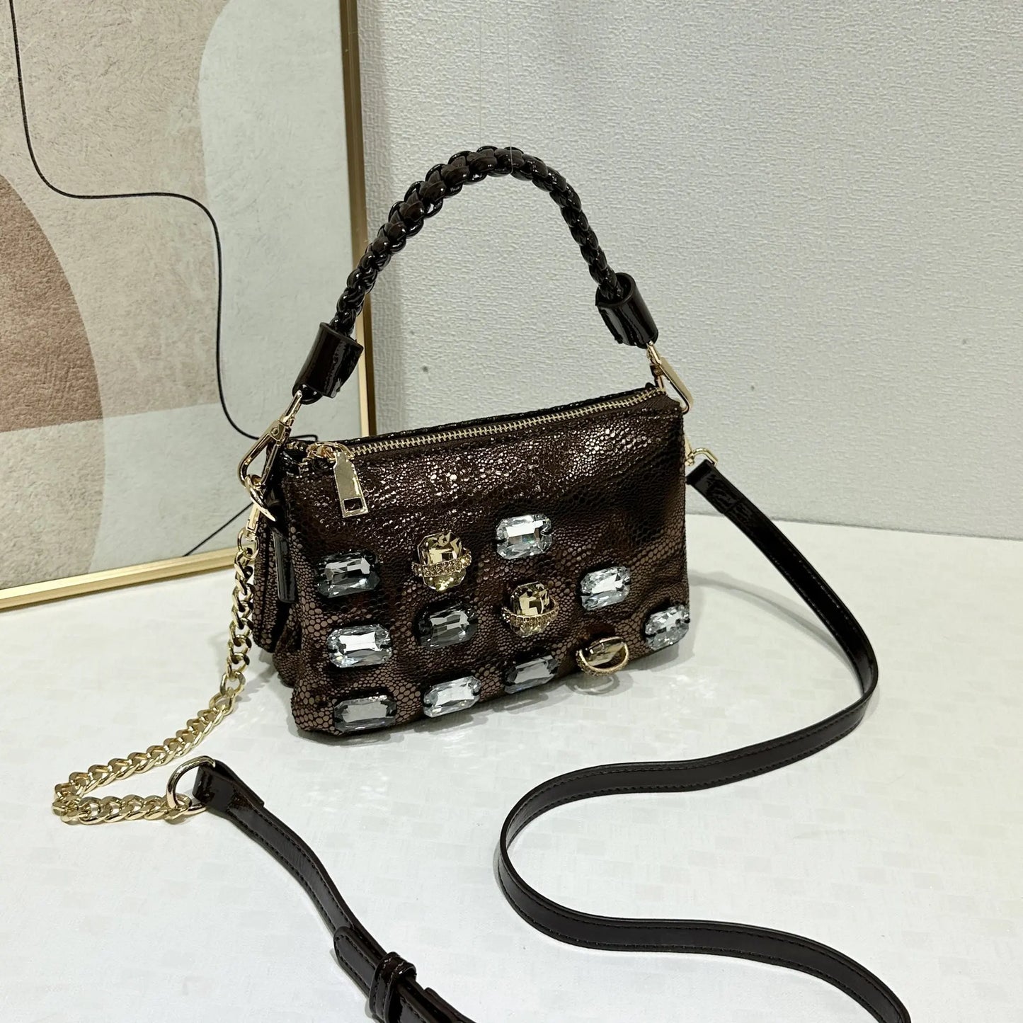 Diamond Leather Crossbody Shoulder Bag