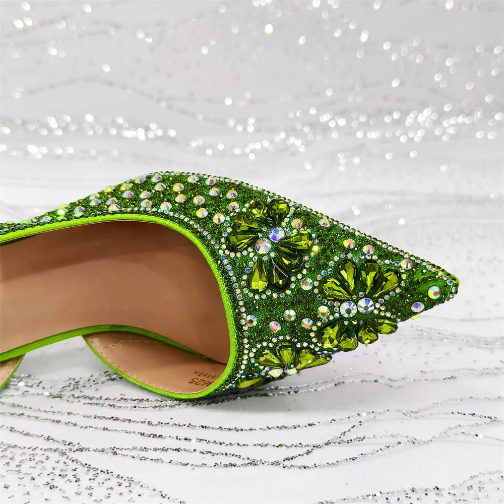 Gold Pointed Toe Rhinestone Heels & Bag Set, Sparkly