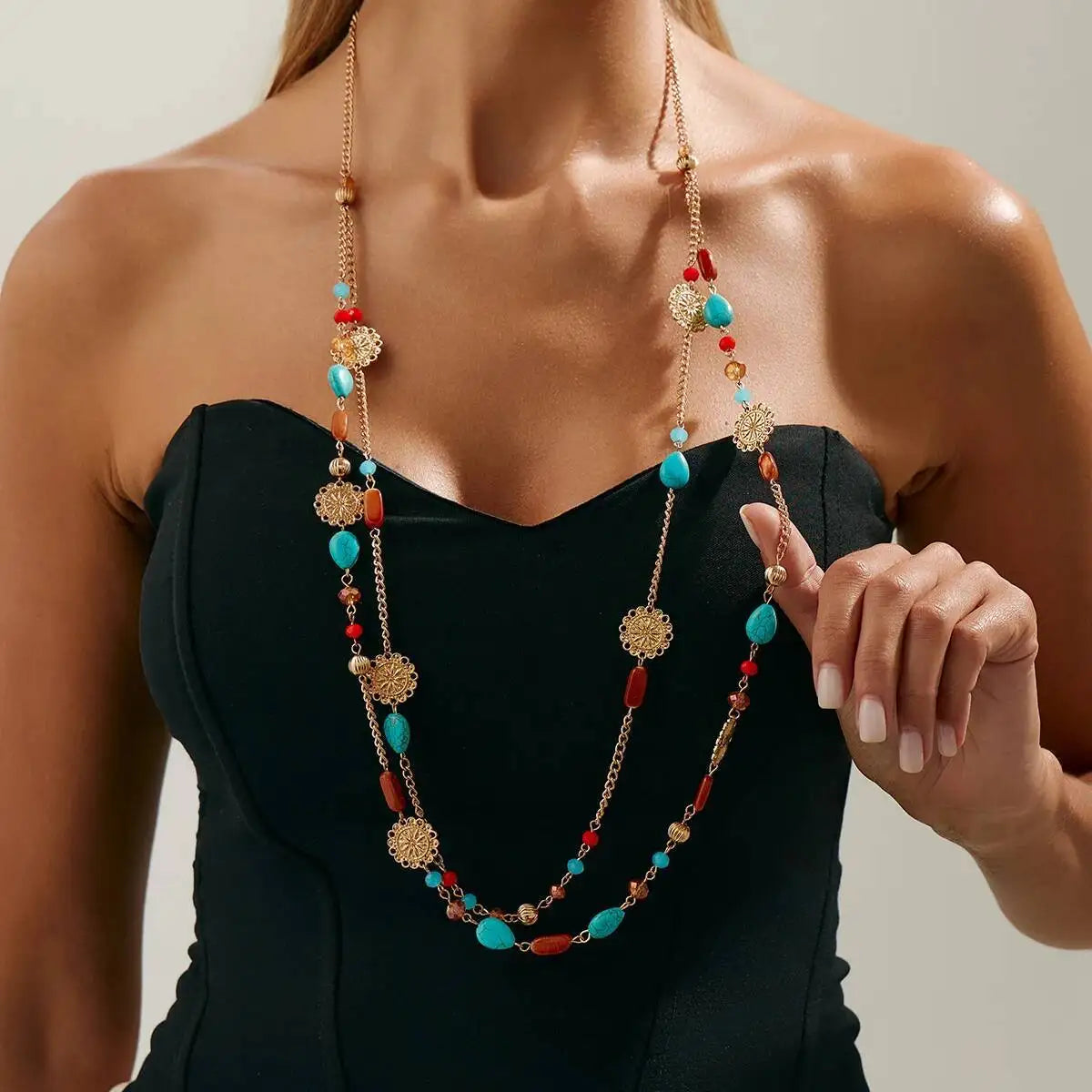 Boho Acrylic Beaded Long Necklace