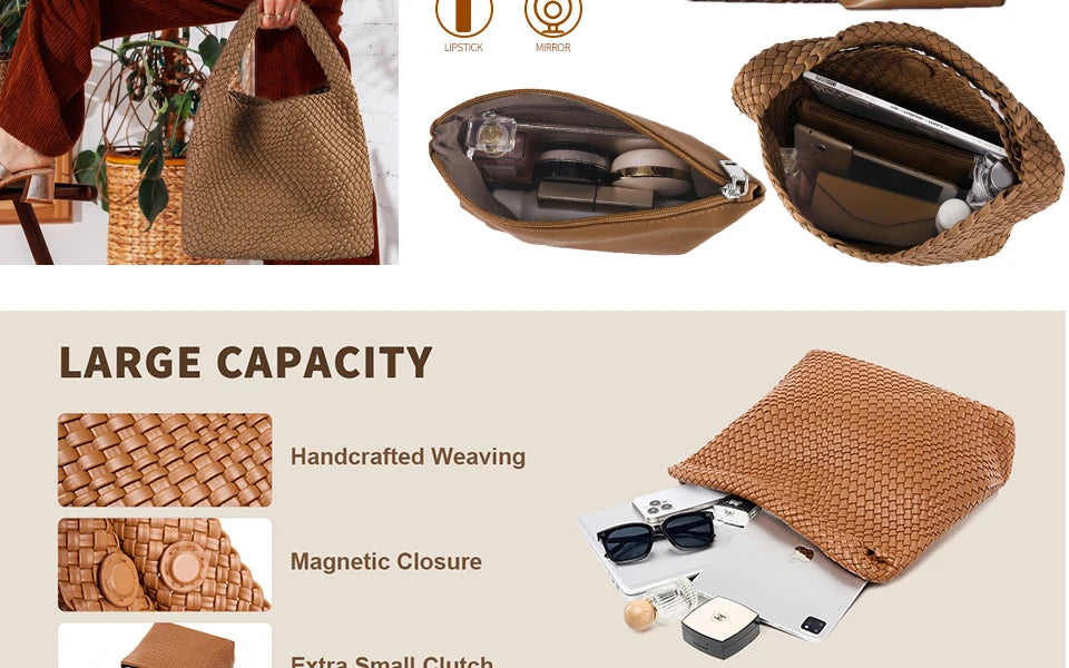 Soft Leather Woven Shopper Tote