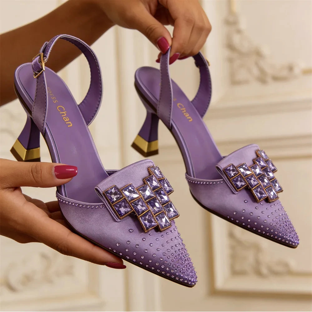 Venus Chan 2026 Chic Orange Rhinestone Pointed Toe High Heels - Elegant Italian-Inspired Women's Footwear for Parties and Specia