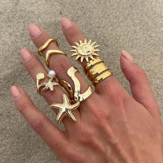 Sun & Starfish Ring Set