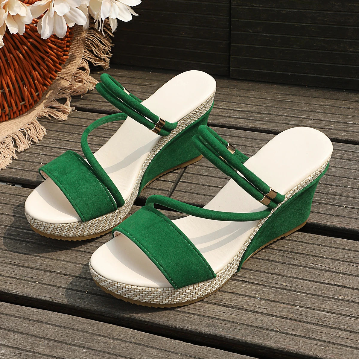 Leather Summer Wedge Female Large Size Mid-heeled Platform Black Comfortable Retro Sandals