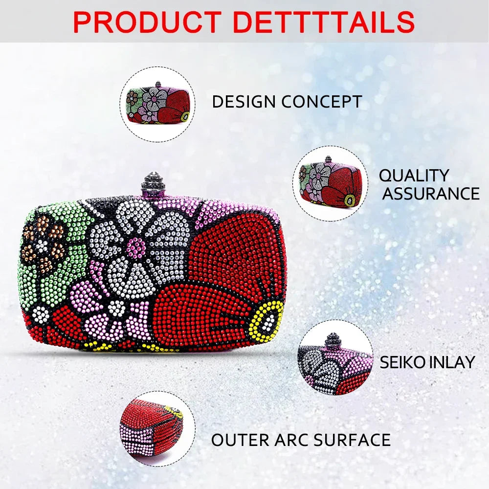 Floral Rhinestone Evening Clutch Bag