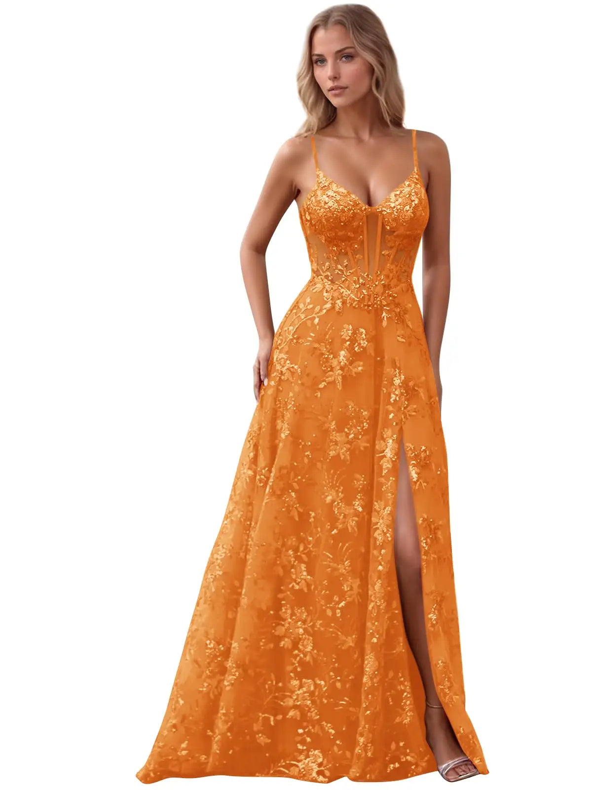 Spaghetti Strap Sequin Prom Dress