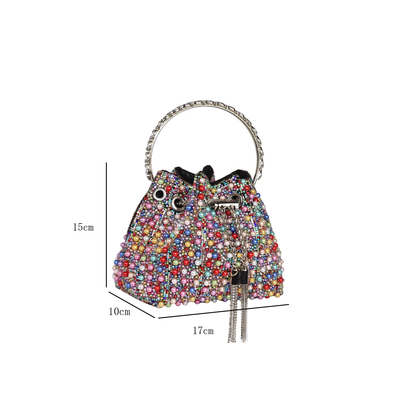 Multicolor Rhinestone Pearl Bucket Bag  luxury bags designers Ring Handle Drawstring Handle Evening Clutch For Wedding Party