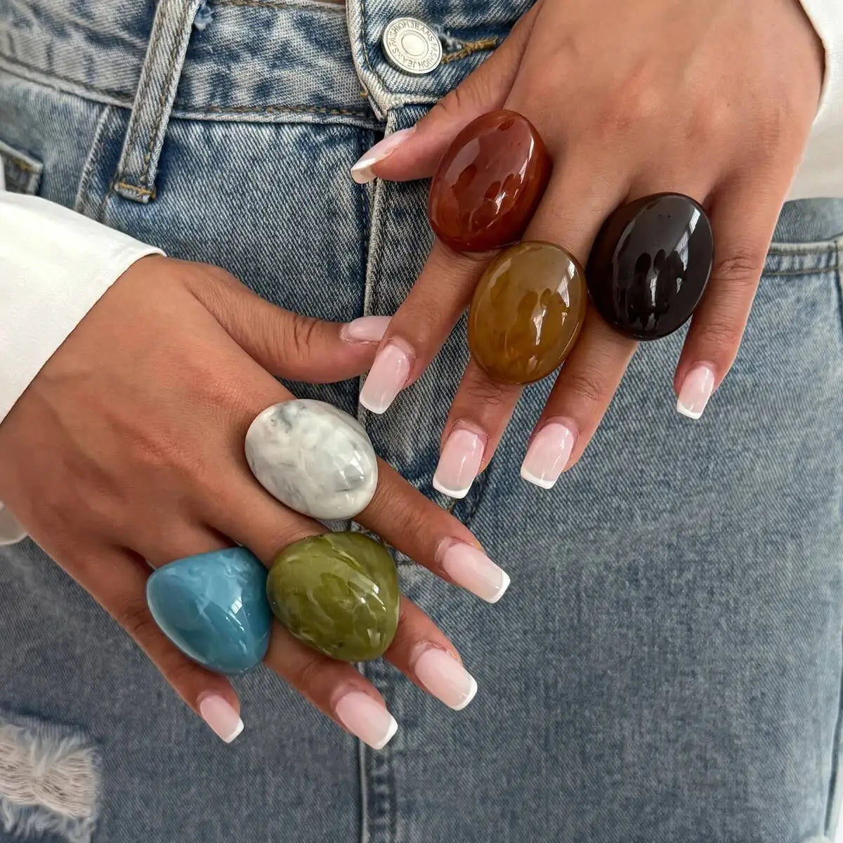 6 Styles Boho Geometric Big Resin Ring